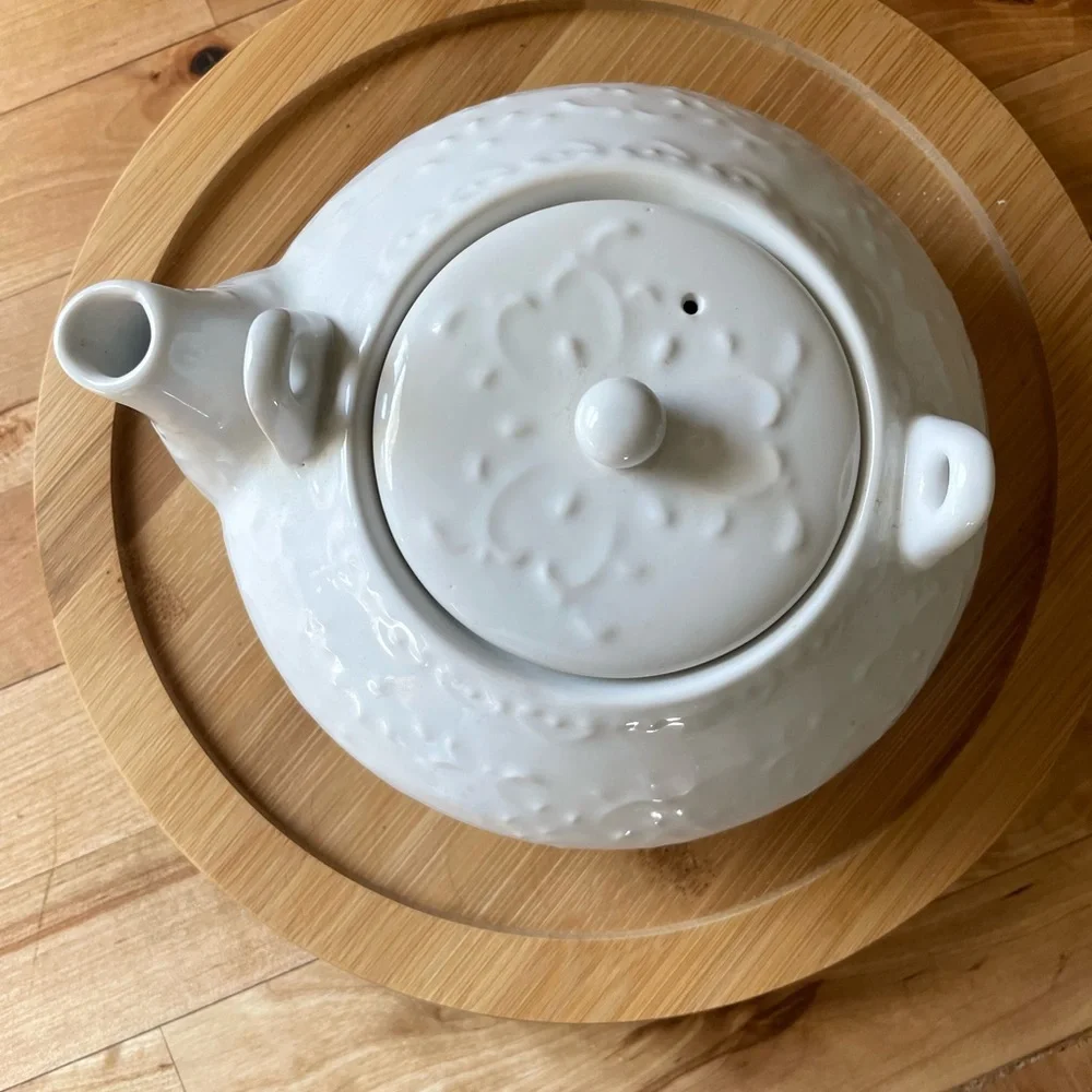 White Pier One Teapot